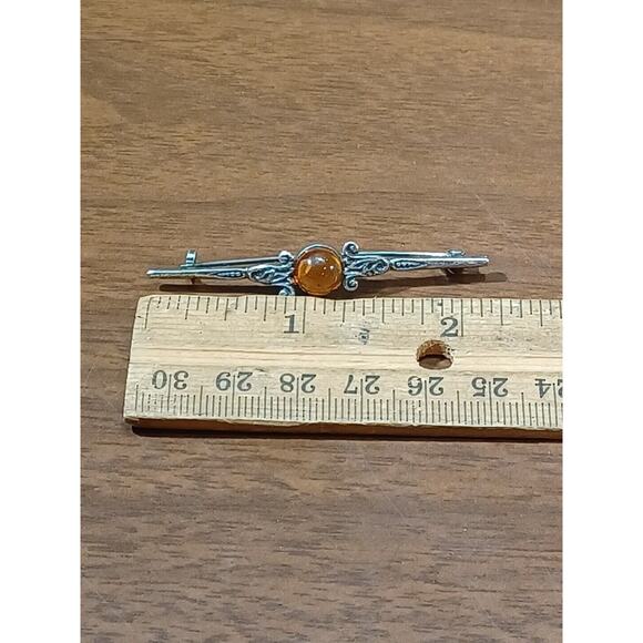 VINTAGE .800 SILVER BROOCH AMBER STONE 3.3 GRAMS - Picture 7 of 8
